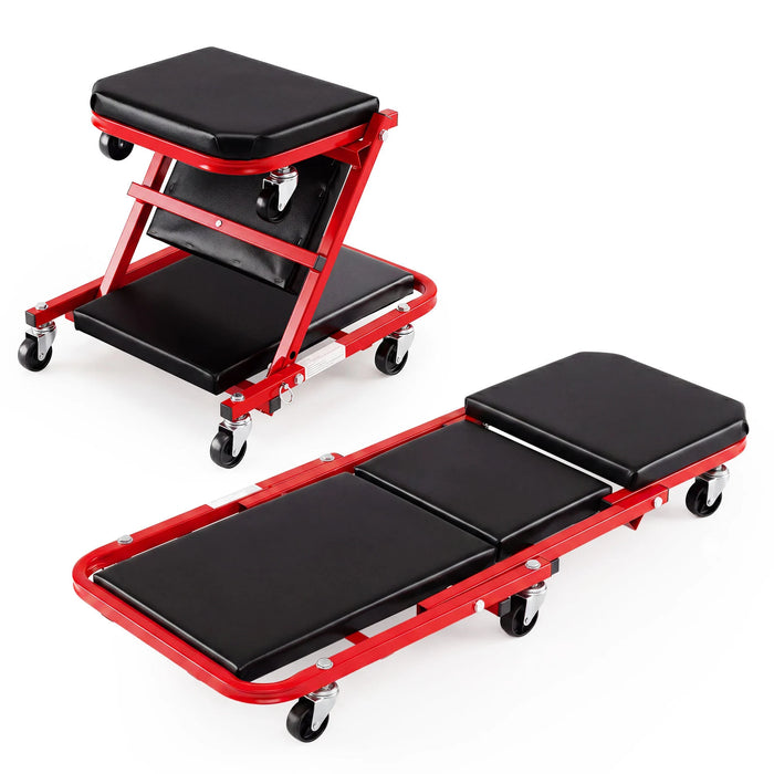 2-in-1 Rolling Folding Z Creeper Seat Roller Garage Chair with 6 Swivel Casters-