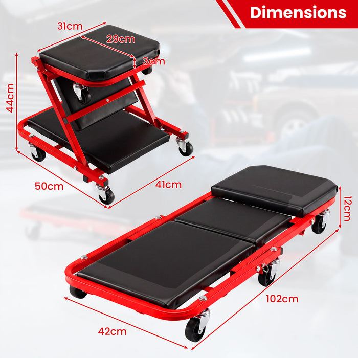 2-in-1 Rolling Folding Z Creeper Seat Roller Garage Chair with 6 Swivel Casters-