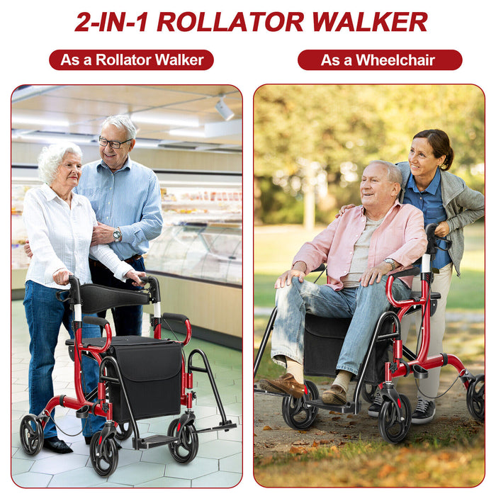 2-in-1 Folding Ergonomic Rollator with Storage Bag-