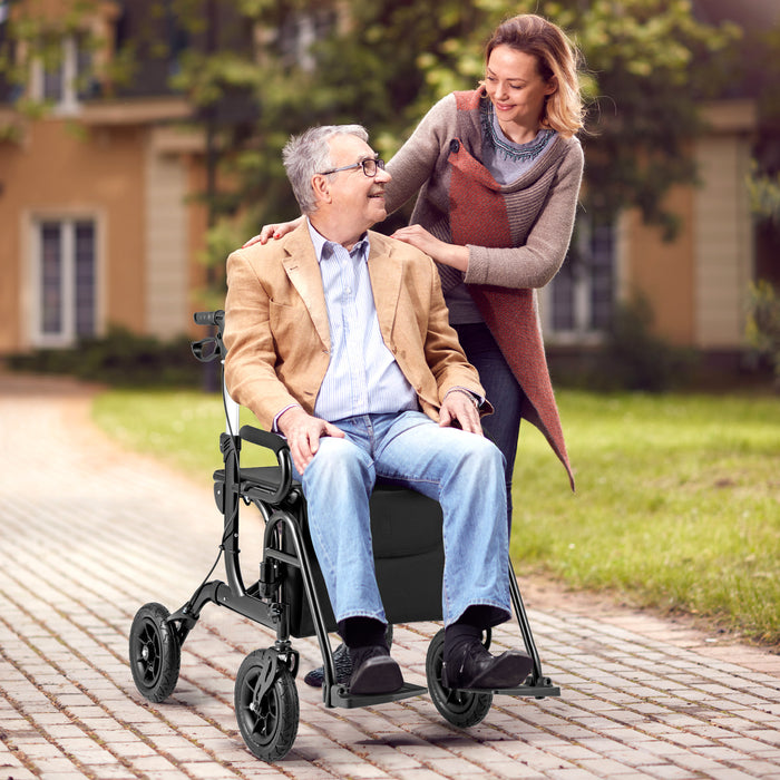 2-in-1 Foldable Rollator Walker with Seat and Pneumatic Tires for All Terrain-