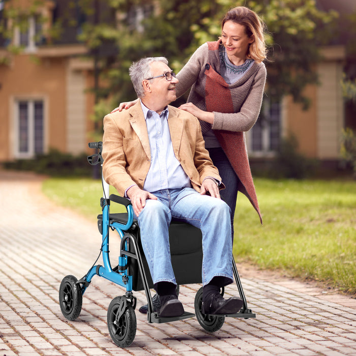 2-in-1 Foldable Rollator Walker with Seat and Pneumatic Tires for All Terrain-