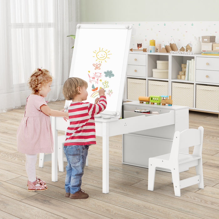 2-in-1 Kids Art Table and Easel Set with Chairs and Liftable Tabletop-