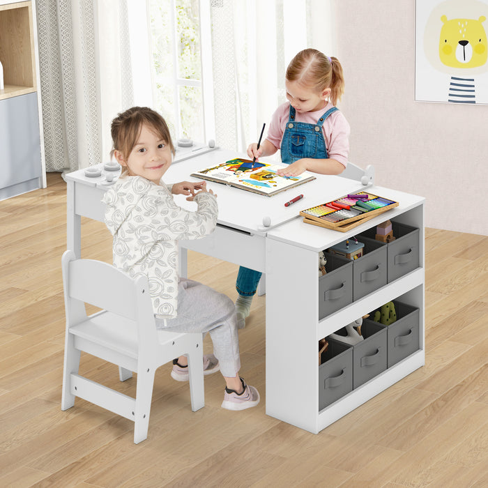2-in-1 Kids Art Table and Easel Set with Chairs and Liftable Tabletop-