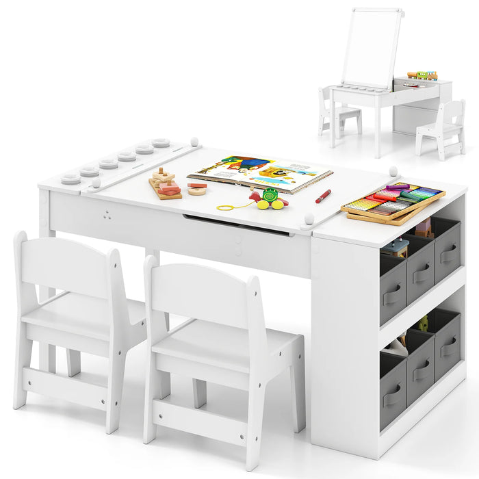 2-in-1 Kids Art Table and Easel Set with Chairs and Liftable Tabletop-