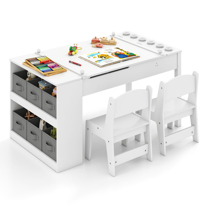 2-in-1 Kids Art Table and Easel Set with Chairs and Liftable Tabletop-