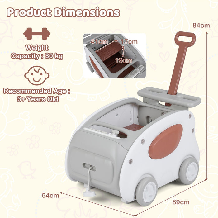 2-In-1 Push and Pull Baby Stroller with Wheels and Foldable Seat-
