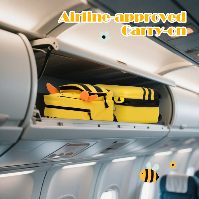 2-Piece Kid’s Luggage Set with Cute Bee Backpack and 18” Rolling Suitcase-