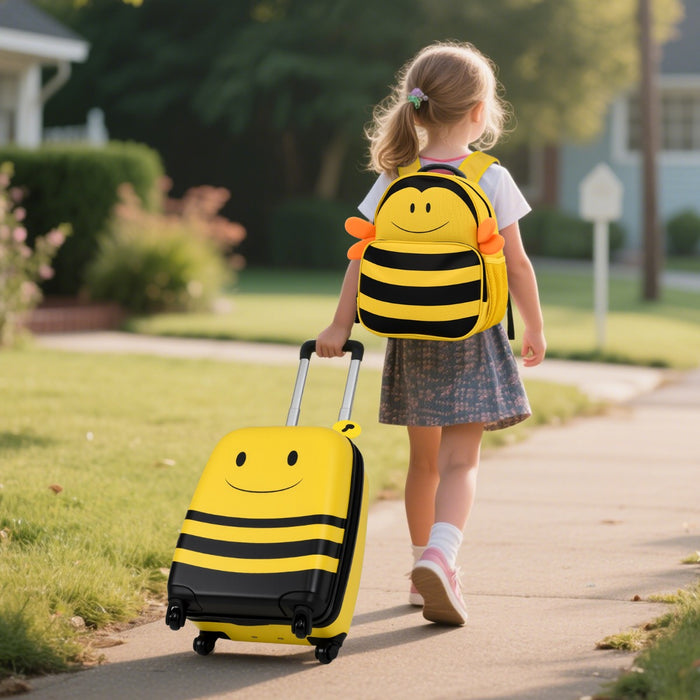 2-Piece Kid’s Luggage Set with Cute Bee Backpack and 18” Rolling Suitcase-