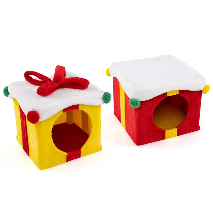 Indoor 2-Storey Cute Christmas Cat House with Bow-