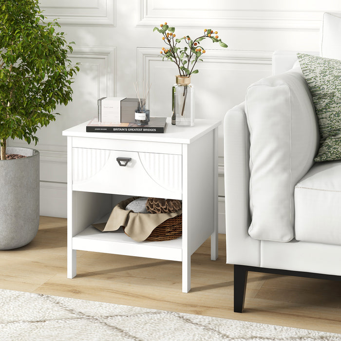 2-tier End Table Set of 2 with Drawer and Open Storage Shelf-