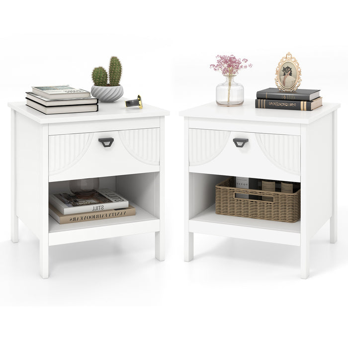 2-tier End Table Set of 2 with Drawer and Open Storage Shelf-