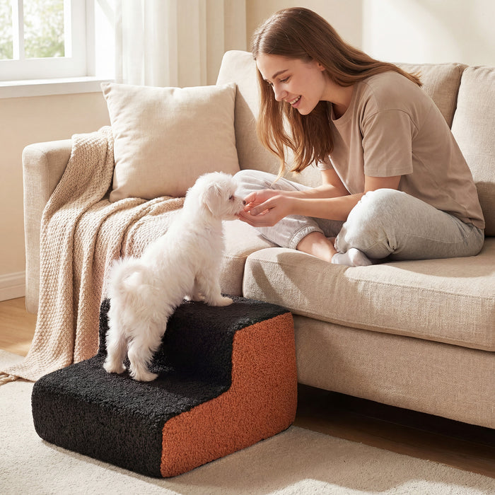 2-tier Foam Dog Ramp High-density Pet Stairs with Non-Slip Bottom-Grey