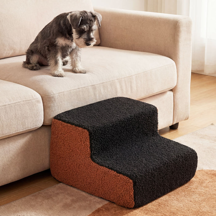 2-tier Foam Dog Ramp High-density Pet Stairs with Non-Slip Bottom-Grey