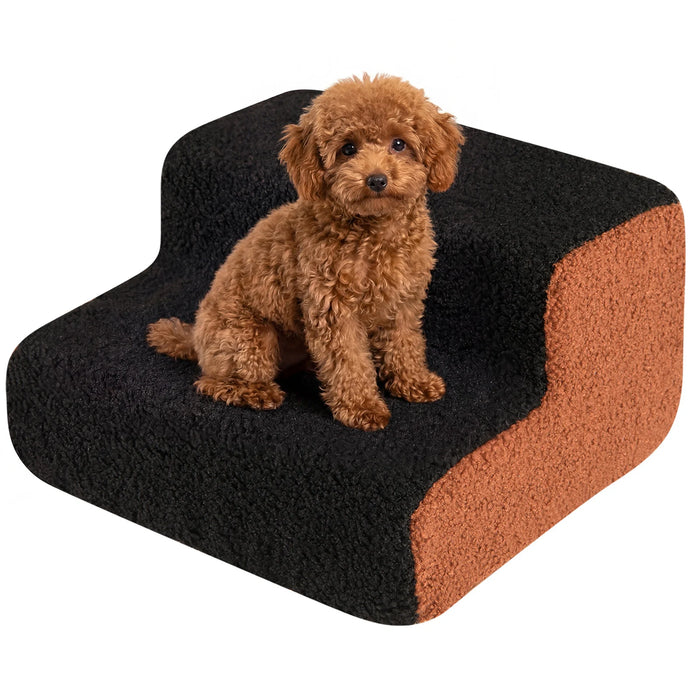 2-tier Foam Dog Ramp High-density Pet Stairs with Non-Slip Bottom-Grey