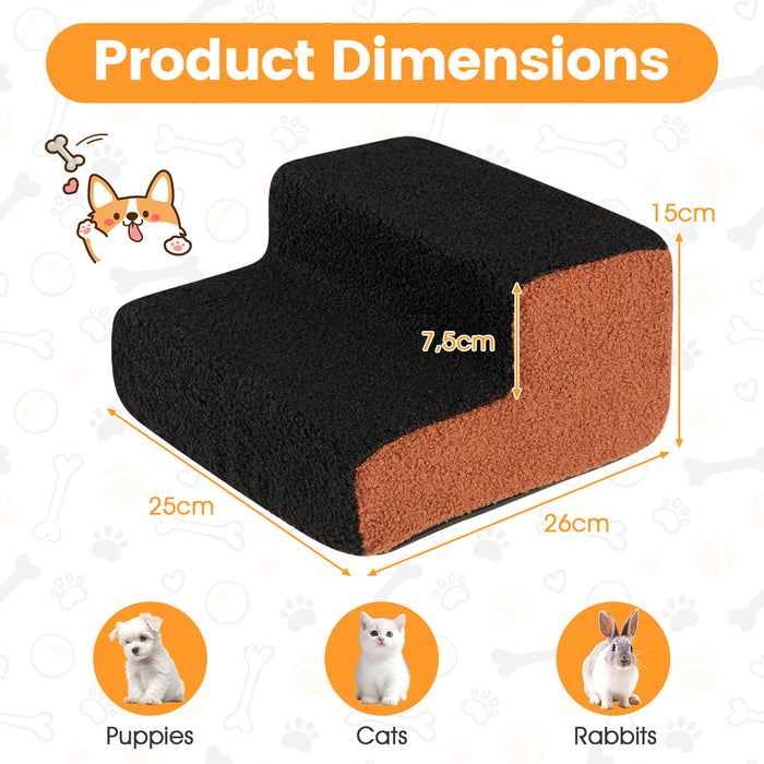 2-tier Foam Dog Ramp High-density Pet Stairs with Non-Slip Bottom-Grey