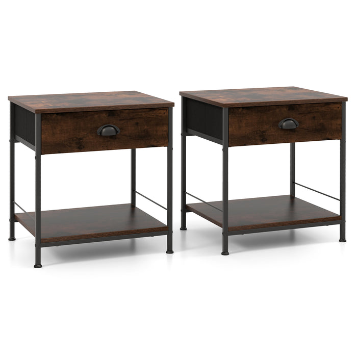2-tier Nightstand Bedside End Sofa Coffee Table Set of 2 for Bedroom Living Room-