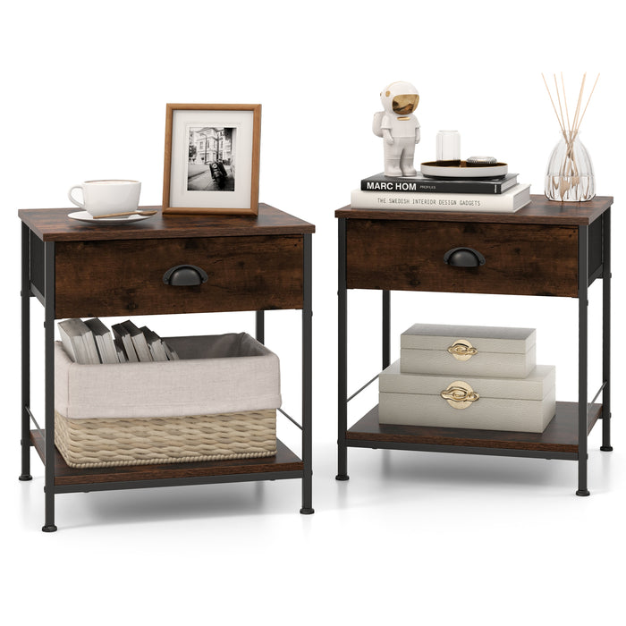 2-tier Nightstand Bedside End Sofa Coffee Table Set of 2 for Bedroom Living Room-