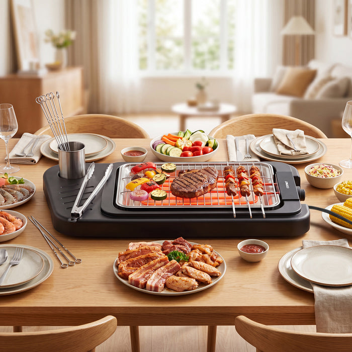 2000W Outdoor BBQ Grill with Detachable Stand Dual Plates-