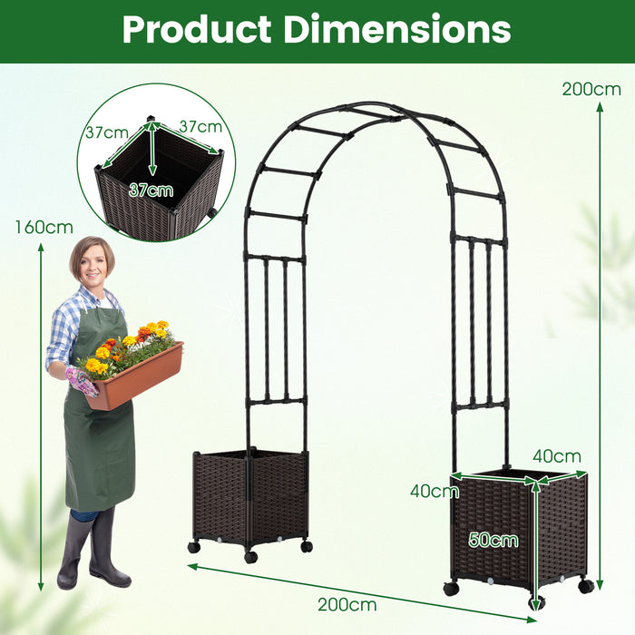 200cm Garden Arch Trellis with 2 Planter Boxes for Climbing Plants