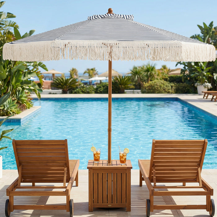 200cm Patio Umbrella with Fringe and Sun-Protective Polyester Canopy for Beach Backyard-