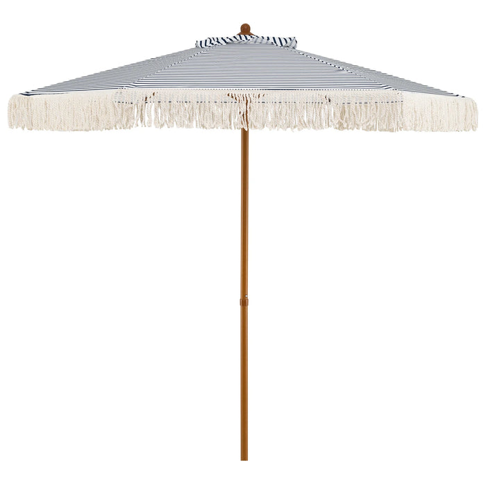 200cm Patio Umbrella with Fringe and Sun-Protective Polyester Canopy for Beach Backyard-
