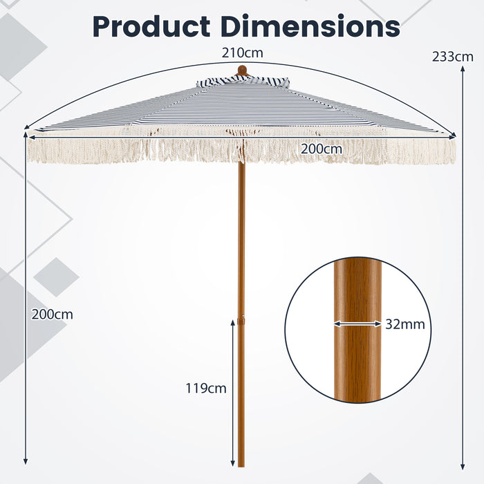 200cm Patio Umbrella with Fringe and Sun-Protective Polyester Canopy for Beach Backyard-