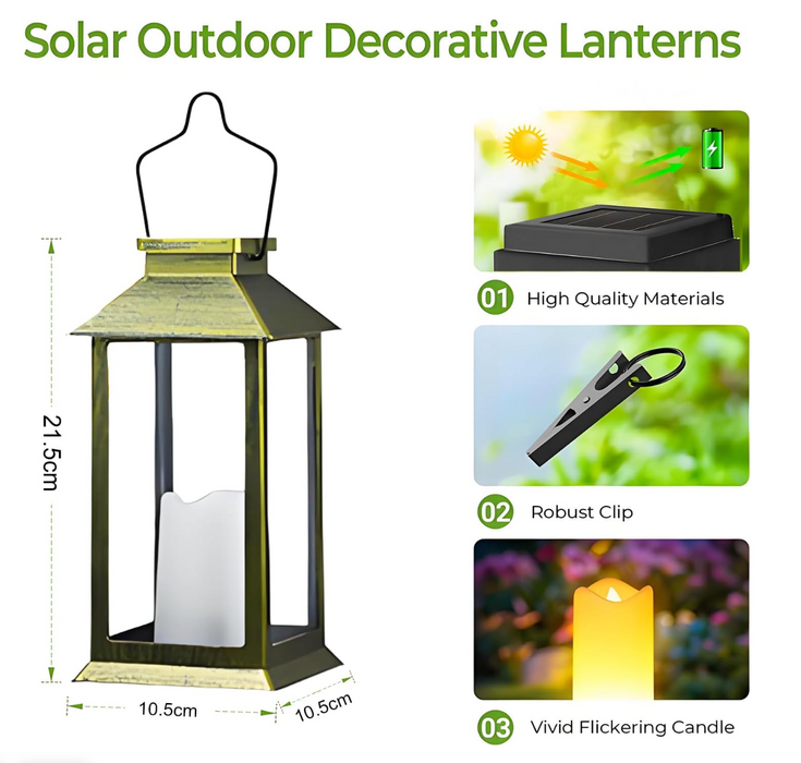 Neoglint Solar Lantern Lights Model - LED Flameless Candle Garden Decorative Lighting - Perfect for Outdoor Events, Backyard Parties and Tablescape Decorations