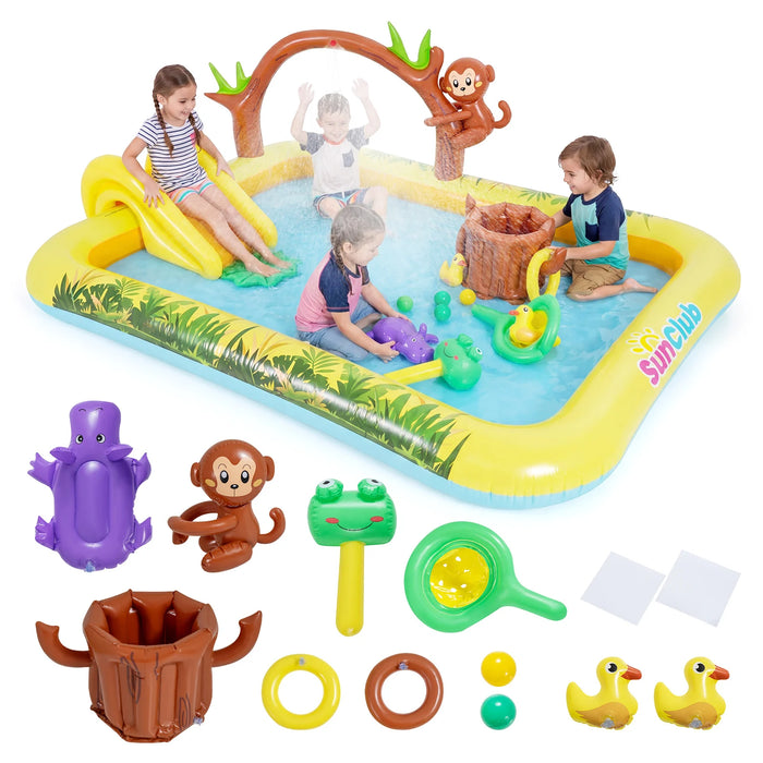 207 x 168 x 77 cm Animal Inflatable Play Center with Slide and Arch-shaped Sprinkle for Children