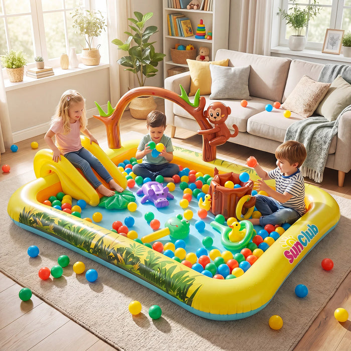 207 x 168 x 77 cm Animal Inflatable Play Center with Slide and Arch-shaped Sprinkle for Children