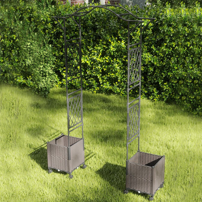 207 x 250 cm Garden Arch Trellis with 2 Self-Watering Planter Boxes-