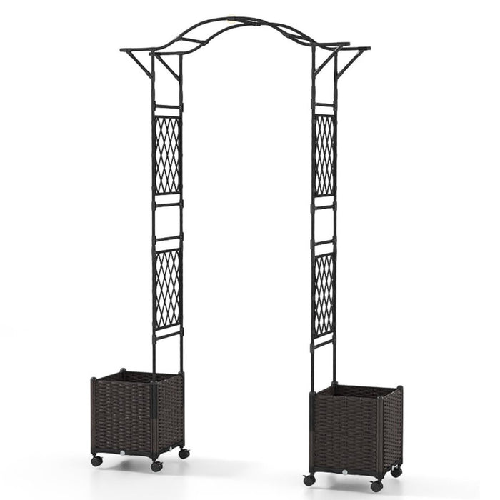 207 x 250 cm Garden Arch Trellis with 2 Self-Watering Planter Boxes-