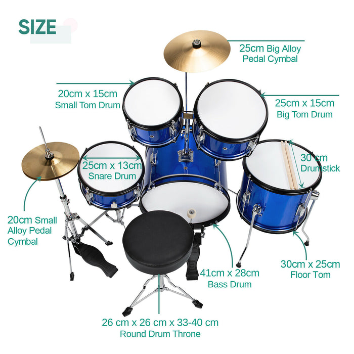 Drum Kit with Thick Drum Skin and Cushioned Stool for Kids-