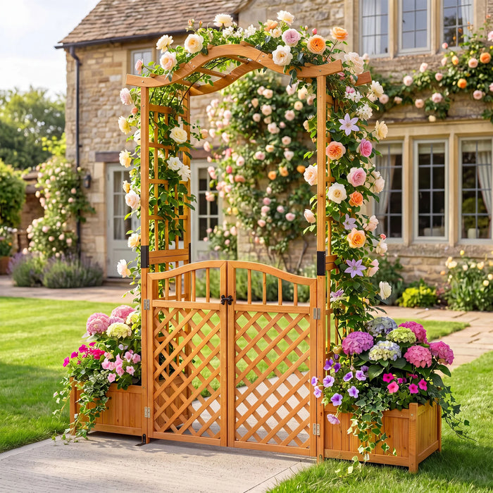 210 cm Garden Arbor with Gate for Climbing Plants Wedding-