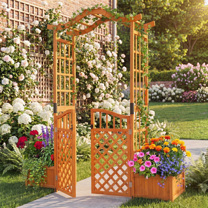 210 cm Garden Arbor with Gate for Climbing Plants Wedding-