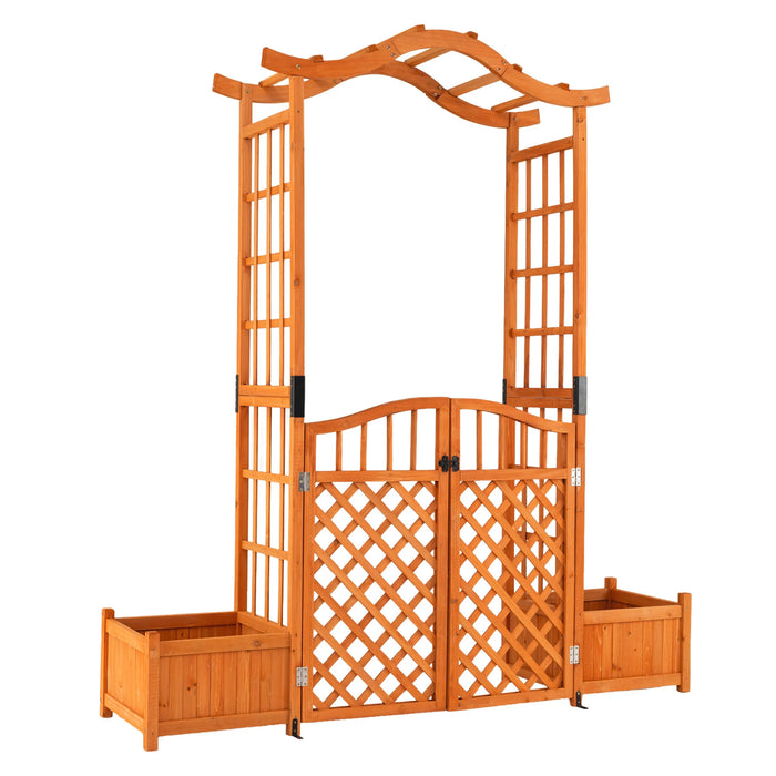 210 cm Garden Arbor with Gate for Climbing Plants Wedding-