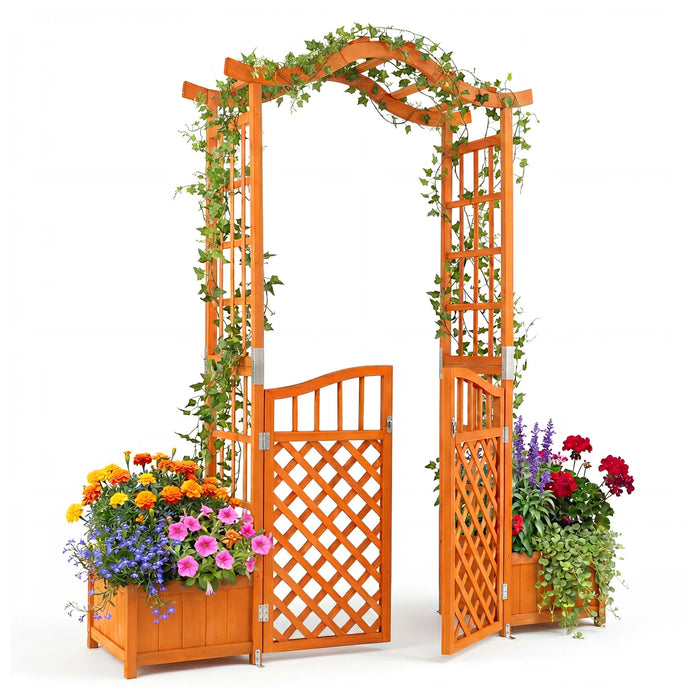 210 cm Garden Arbor with Gate for Climbing Plants Wedding-