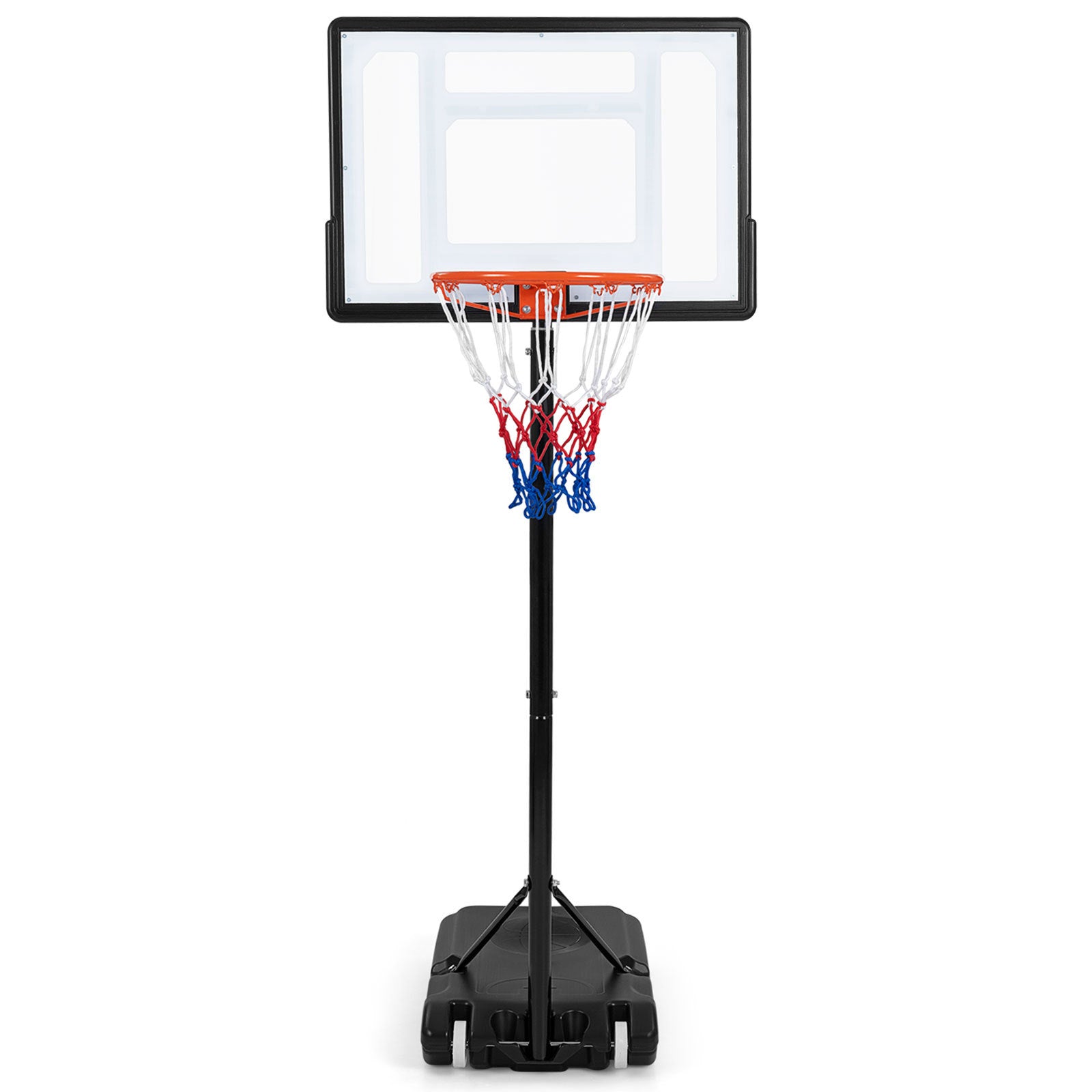 215-260 cm Rim Height Adjustable Basketball Hoop Outdoor with Clear PET Backboard and Wheels for Teens Youth