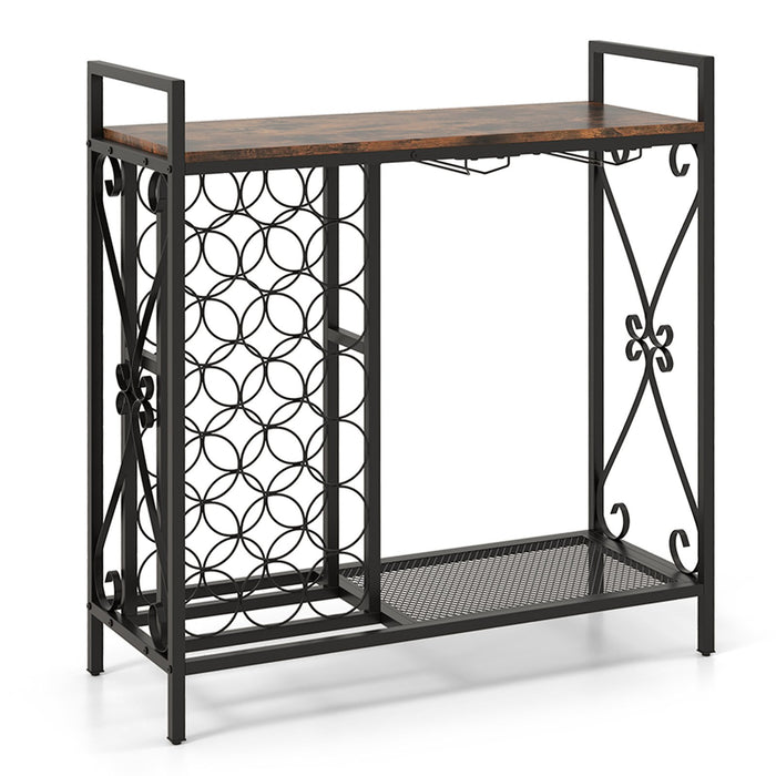 21 Bottle Wine Rack Freestanding with Glass Holder and Wooden Countertop-