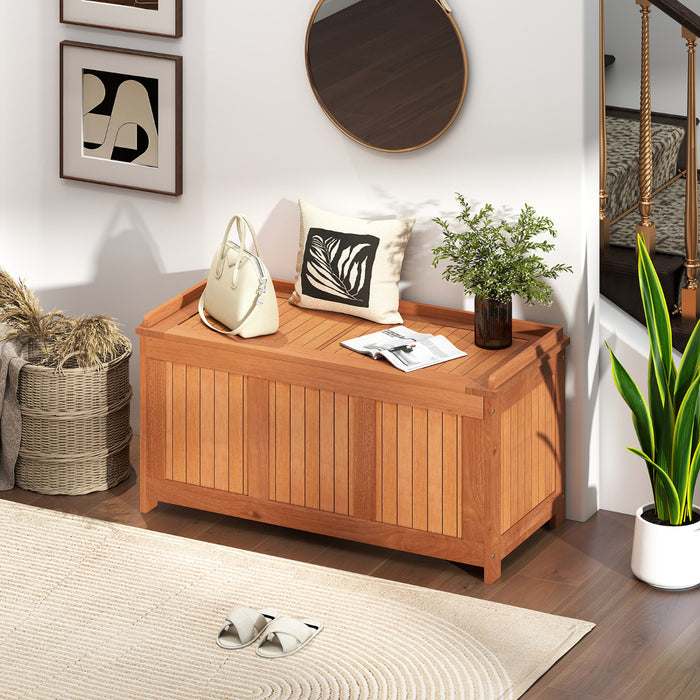 220L Wood Deck Box 3-in-1 Patio Storage Bench Stool with Flip Top for Cushions