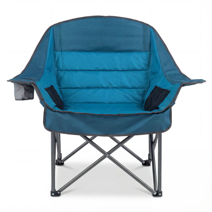 225 KG Heavy-Duty Metal Folding Upholstered Oxford Chair with Side Pockets and Cup Holder-