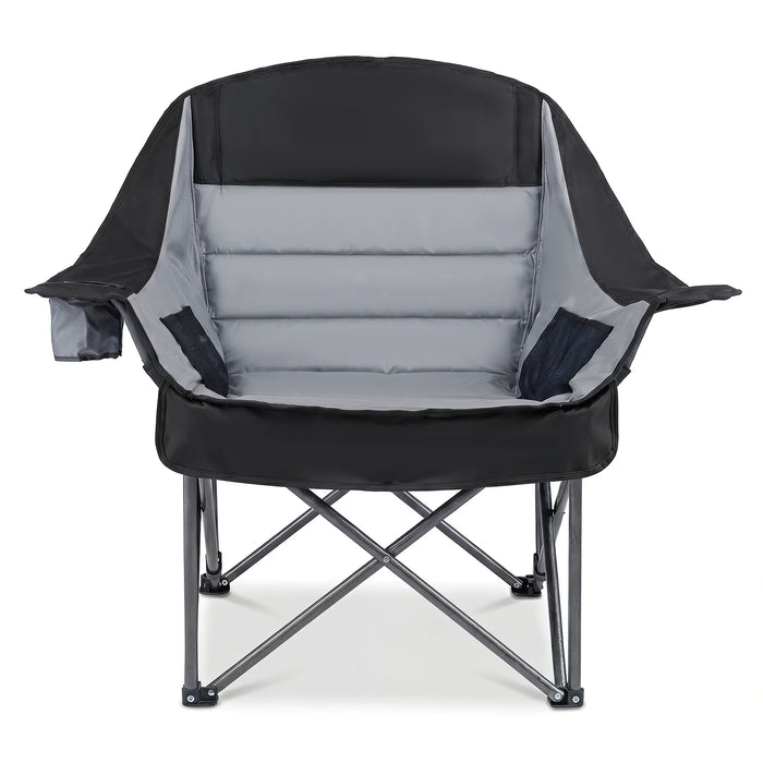 225 KG Heavy-Duty Metal Folding Upholstered Oxford Chair with Side Pockets and Cup Holder-