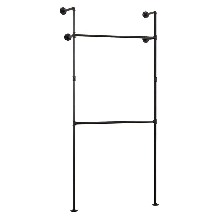 227CM Industrial Pipe Clothing Rack Wall Mounted Heavy-Duty Metal Garment Organizer-