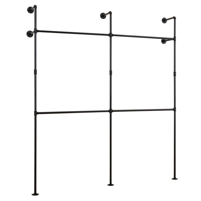 227CM Industrial Pipe Clothing Rack Wall Mounted Metal Garment Organizer-