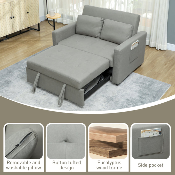 HOMCOM Velvet-Feel Two-Seater Sofa Bed - Light Grey