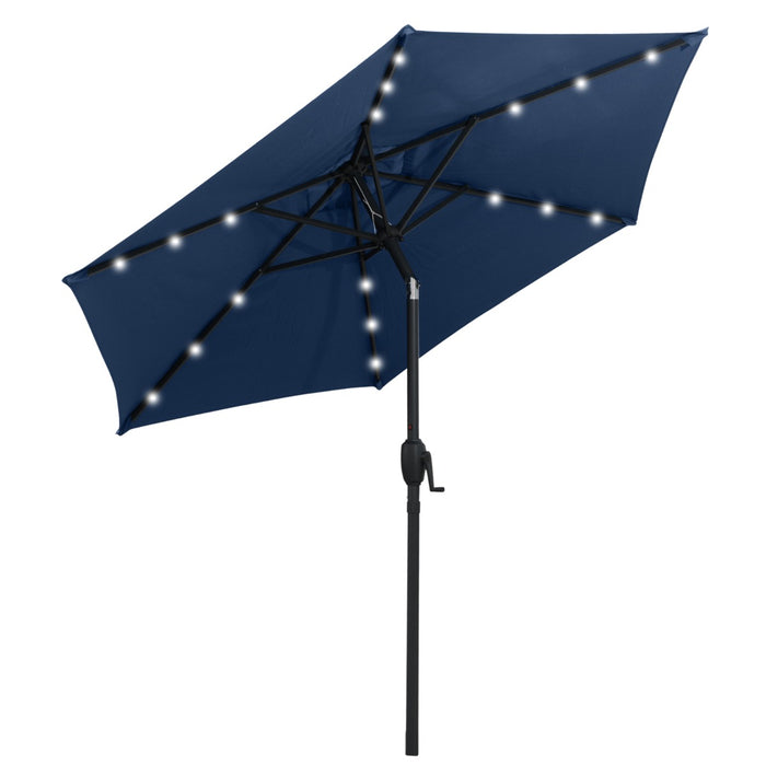 230 cm Solar Powered Patio Umbrella with LED Lights Push Button Tilt and Crank Handle-Beige