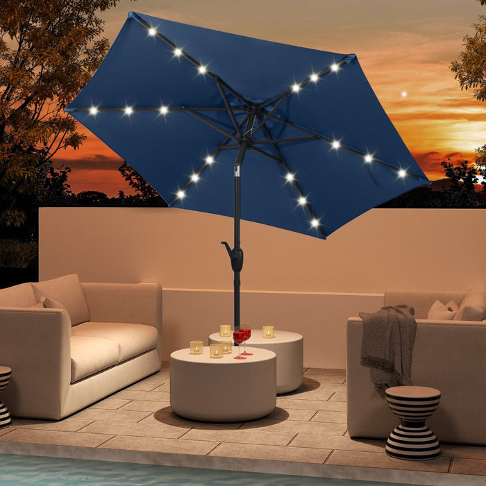 230 cm Solar Powered Patio Umbrella with LED Lights Push Button Tilt and Crank Handle-Beige