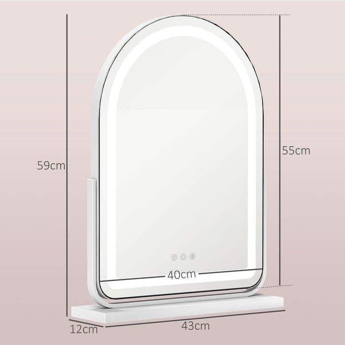 HOMCOM LED Vanity Mirror with Lights, 43 x 59cm Lighted Makeup Mirror with 3 Colour, 360° Rotation, Touch Screen, for Bedroom and Dressing Room, White