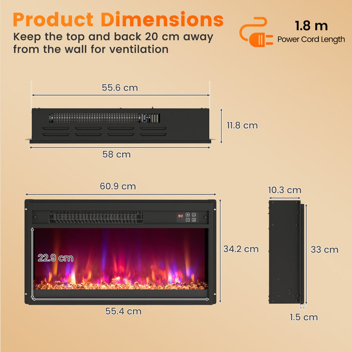 23 Inch Electric Fireplace Insert with Remote Control and Adjustable Flame-