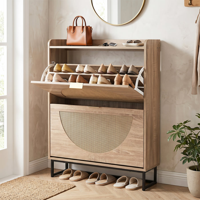24 CM Narrow Shoe Storage Cabinet with 2 Flip Drawers-