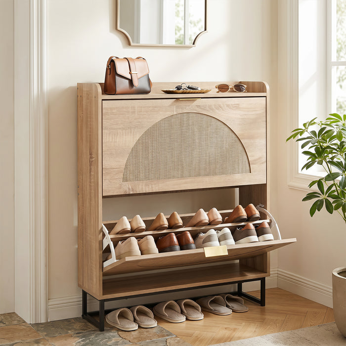 24 CM Narrow Shoe Storage Cabinet with 2 Flip Drawers-